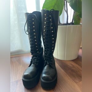 Tall Combat Boots Black Leather